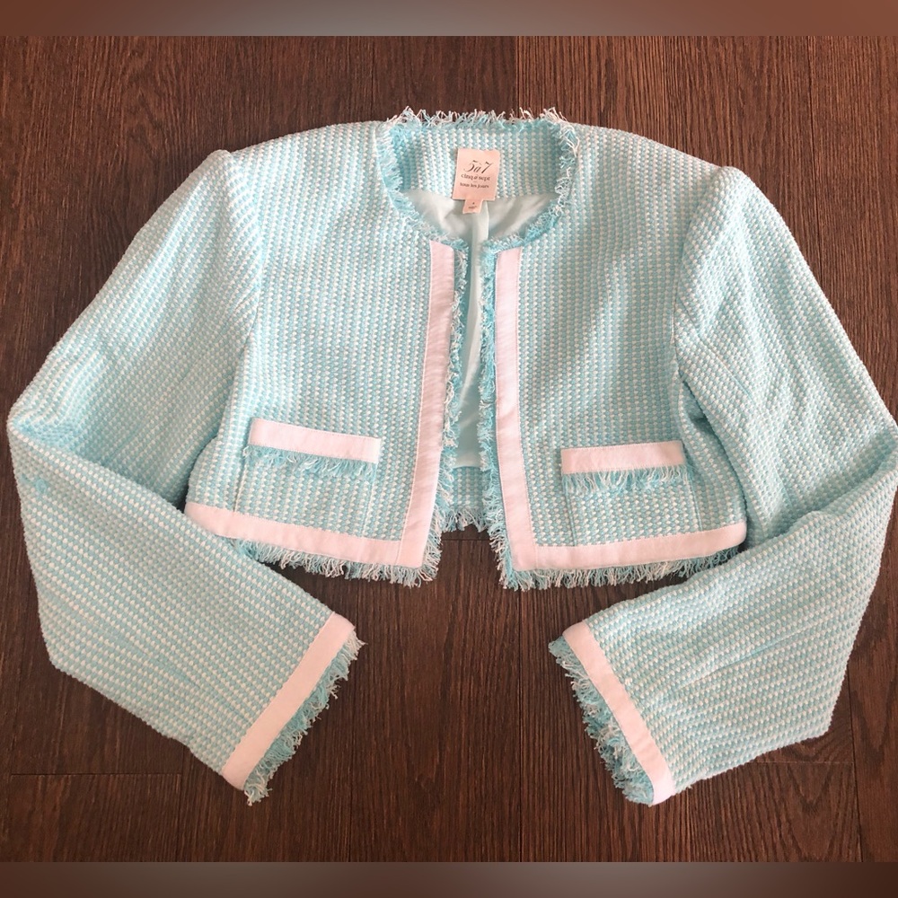 cinq à sept 🩵 New! Jacket Cropped, Frayed Hem